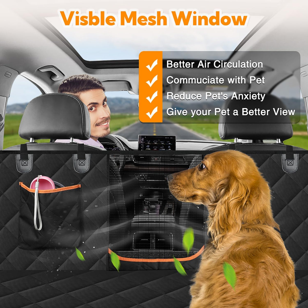 Premium Waterproof Dog Car Seat Cover for Back Seat - Hammock Style for Cars and SUVs