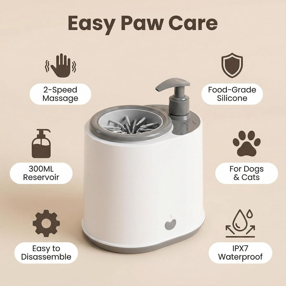 Electric Dog Paw Cleaner with Soap Dispenser, Portable Automatic Washer, Rechargeable, Soft Silicone Bristles, for Dogs & Cats