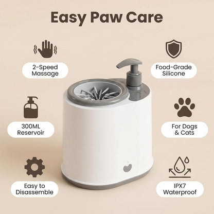 Electric Dog Paw Cleaner with Soap Dispenser, Portable Automatic Washer, Rechargeable, Soft Silicone Bristles, for Dogs & Cats