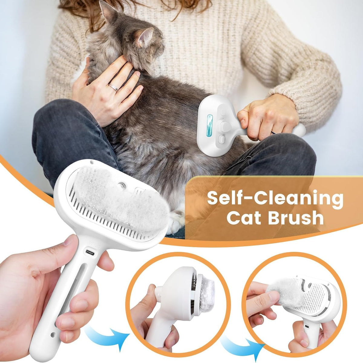 Cat Steam Brush 3 in 1 Pet Hair Grooming Brush with Steam and Release Button for Indoor Cats Pets Dogs Hair Removal Shedding