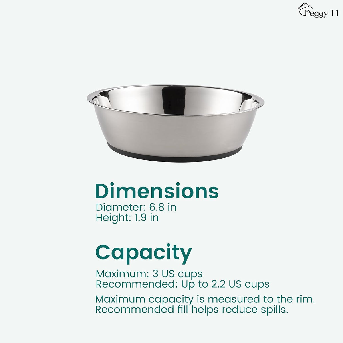 Lightweight Stainless Steel Pet Bowls, 3-Cup Capacity Each, Set of 2