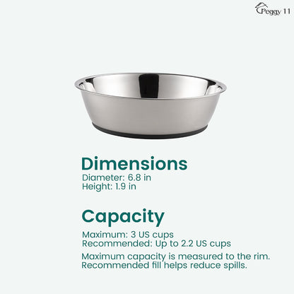 Lightweight Stainless Steel Pet Bowls, 3-Cup Capacity Each, Set of 2