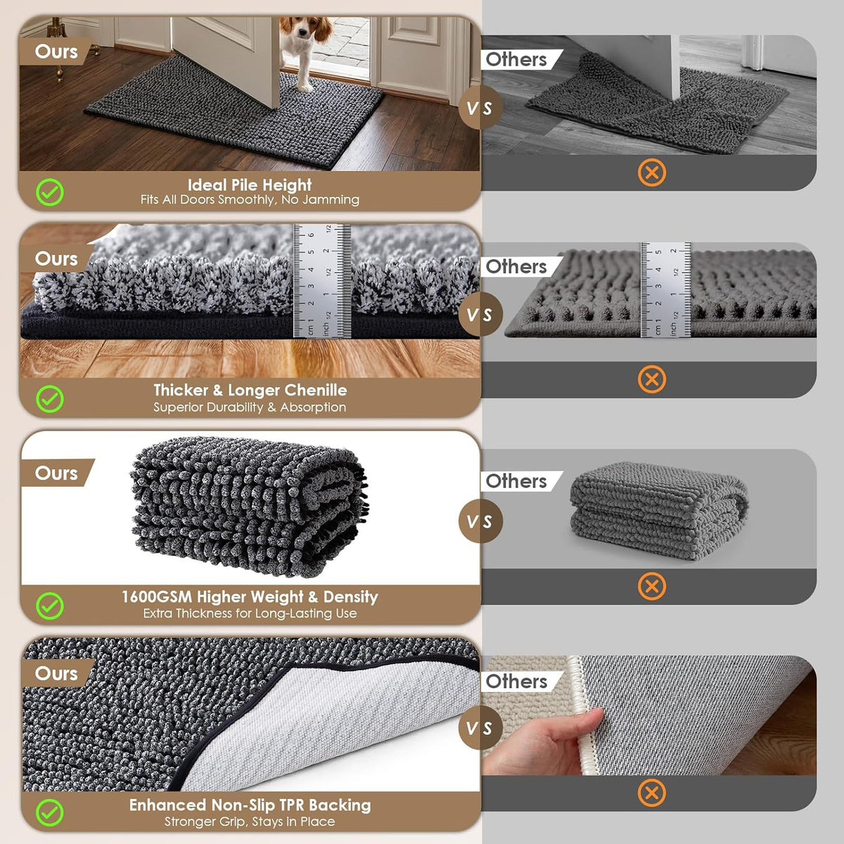 60X24In.Super Absorbent Dog Door Mat for Muddy Paws Entryway Rug