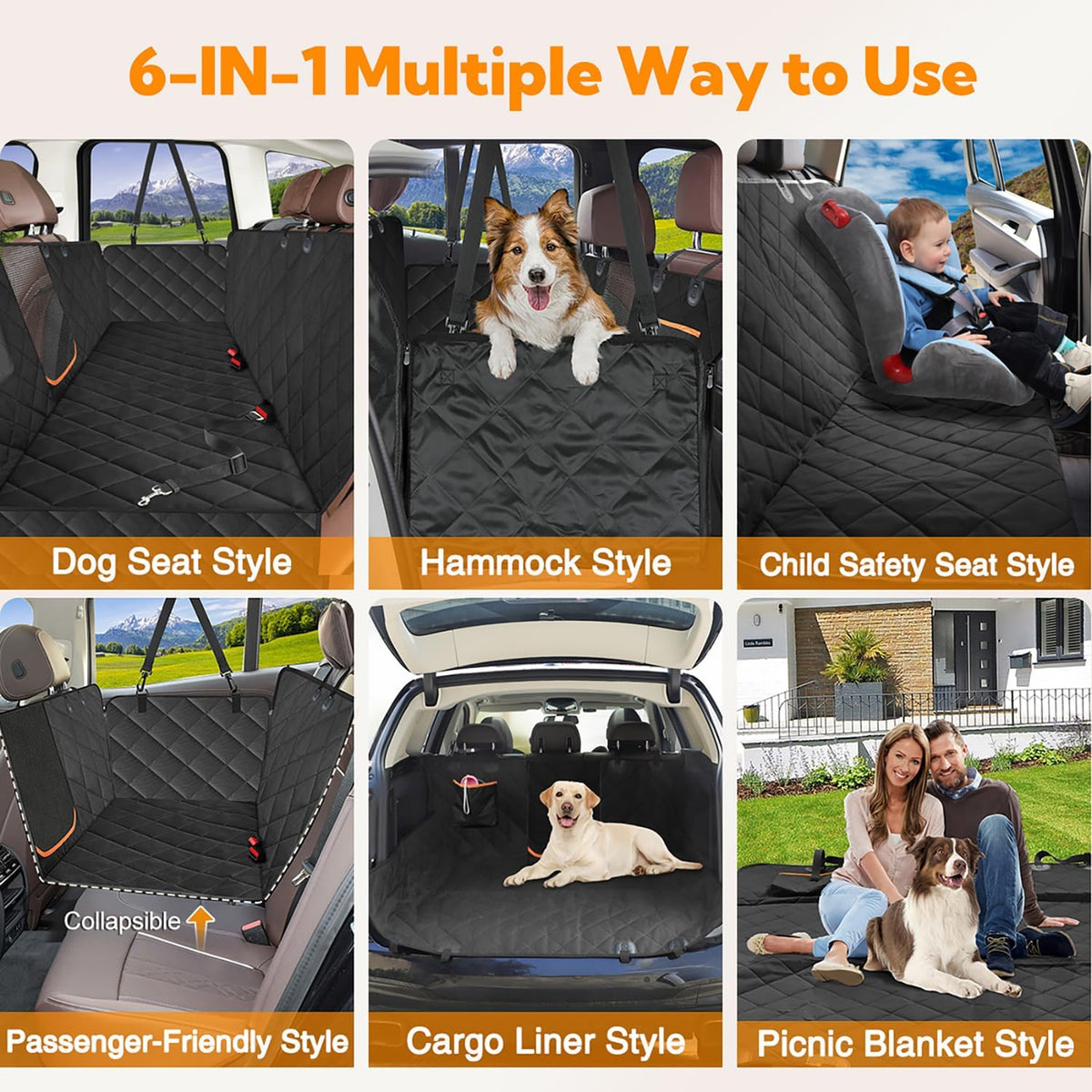 Premium Waterproof Dog Car Seat Cover for Back Seat - Hammock Style for Cars and SUVs