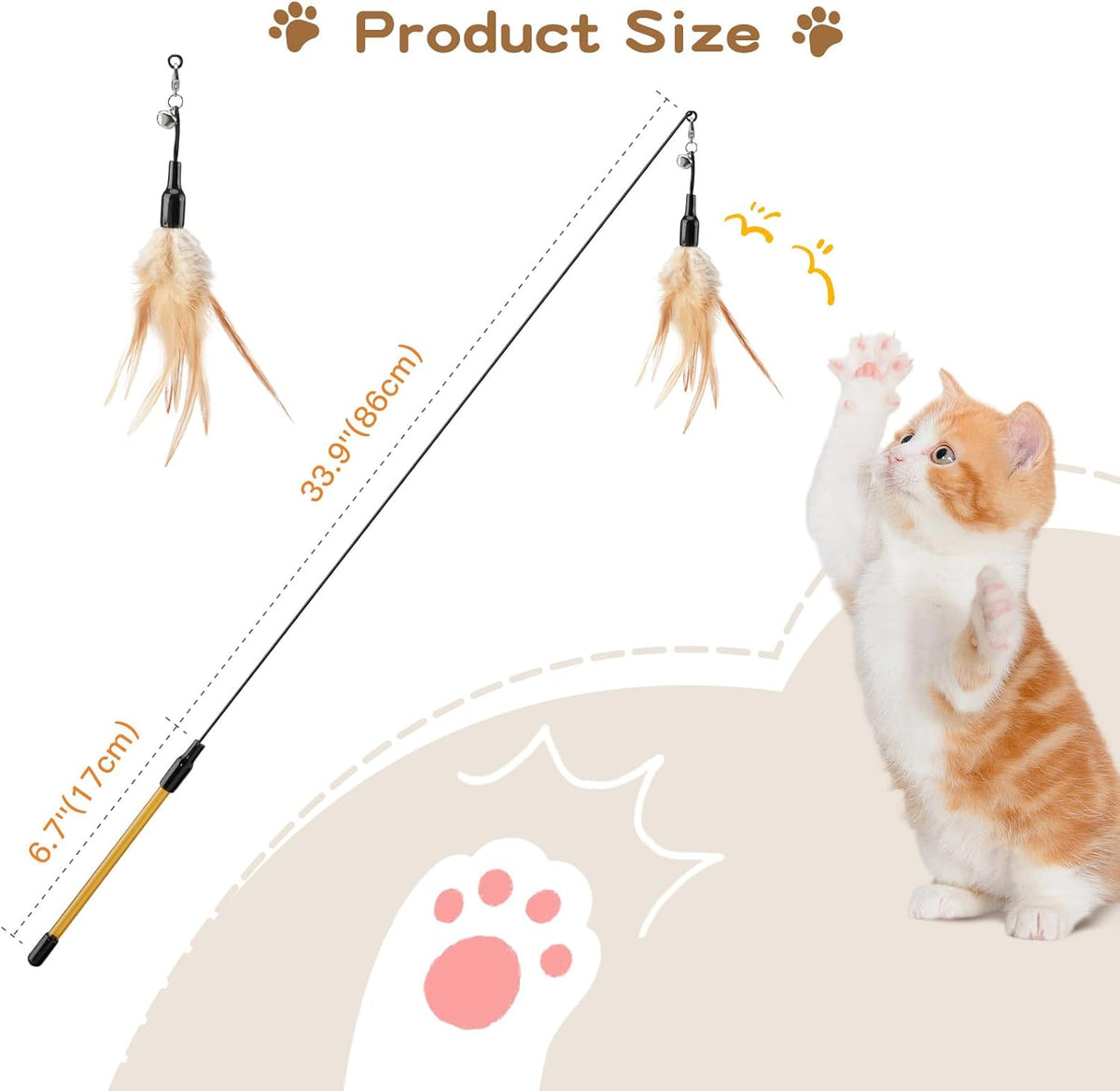 Interactive Cat Feather Wand Toy with Two Feathers and Bell