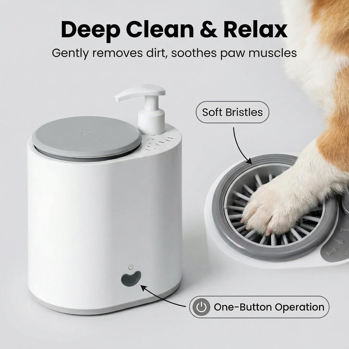 Electric Dog Paw Cleaner with Soap Dispenser, Portable Automatic Washer, Rechargeable, Soft Silicone Bristles, for Dogs & Cats