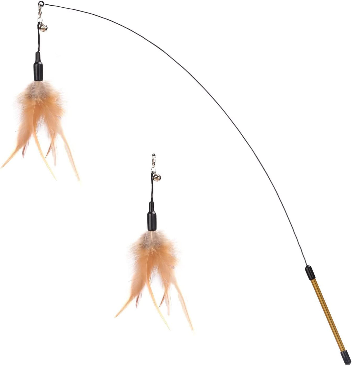 Interactive Cat Feather Wand Toy with Two Feathers and Bell