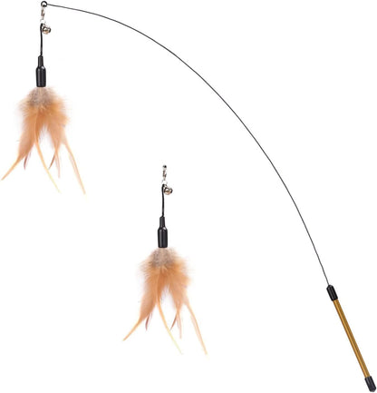 Interactive Cat Feather Wand Toy with Two Feathers and Bell